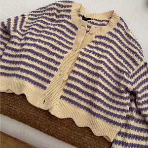 Forever 21 Purple and Cream Striped Cardigan